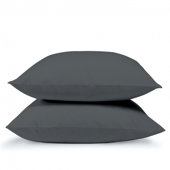 Lot de 2 Taies d'oreiller percale de coton - Anthracite